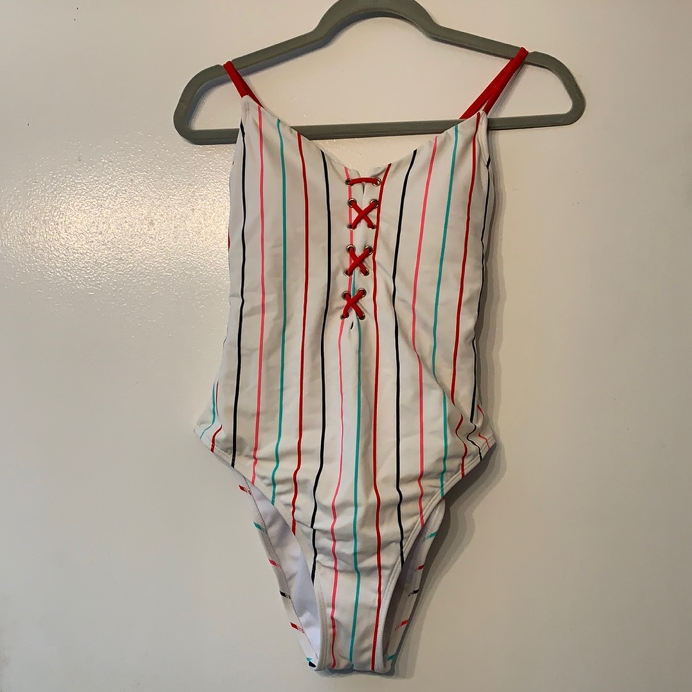 Striped one piece swimsuit